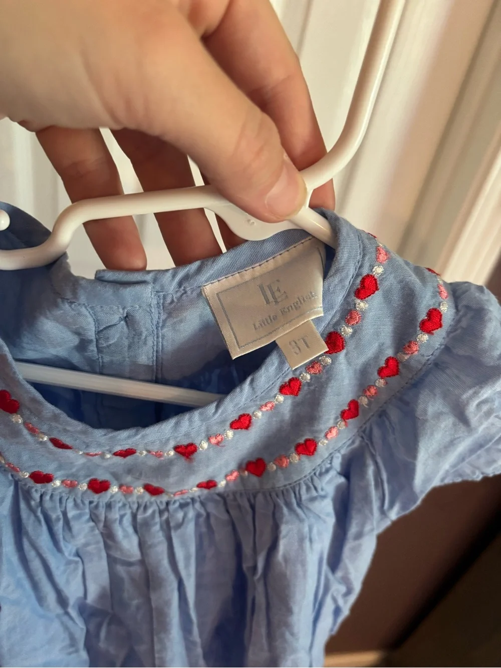 Little English Light Blue Dress with Red Heart Trim